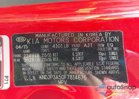 2015 Kia Soul + z USA, uszkodzony, nr VIN KNDJP3A50F7814676